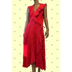 Vintage Dunes 100% cotton red maxi dress with ruffles detail XL but regulates